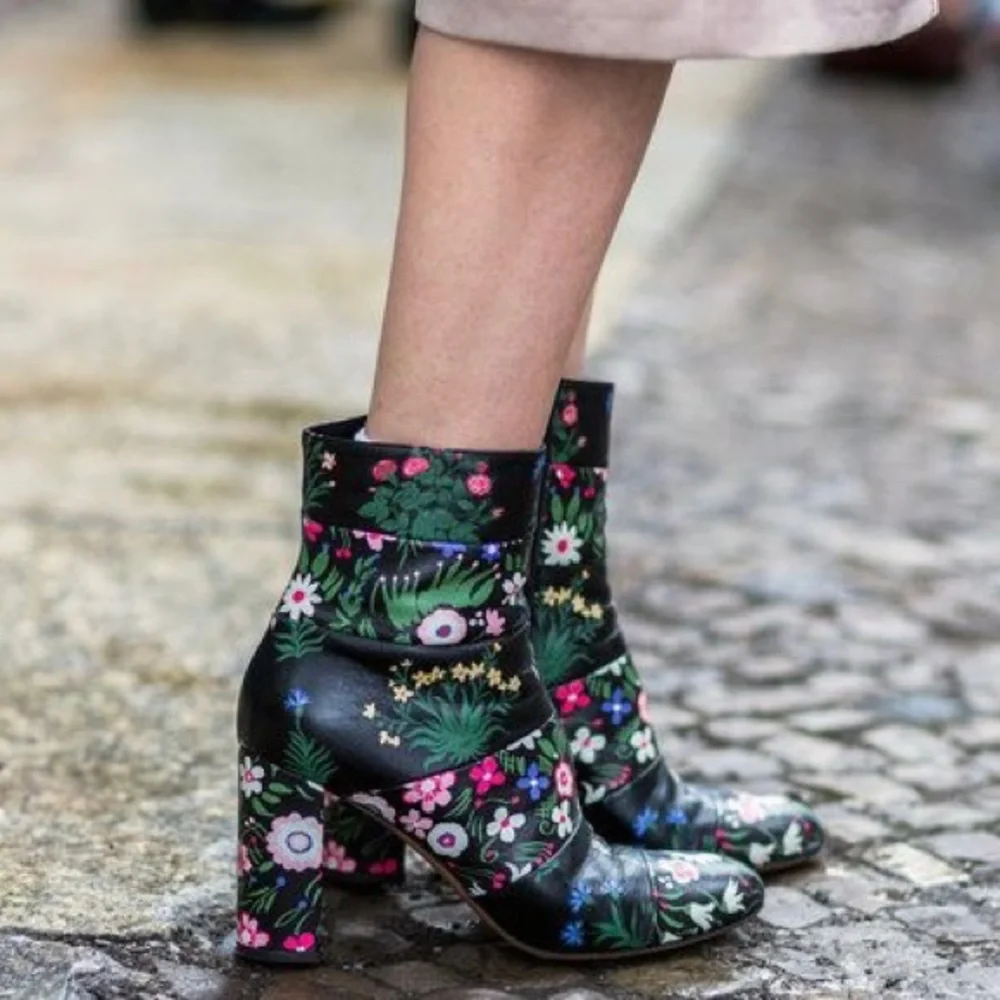 Valentino Camugarden paneled floral leather mid-calf boots size IT 37 US 7 - Picture 4 of 16